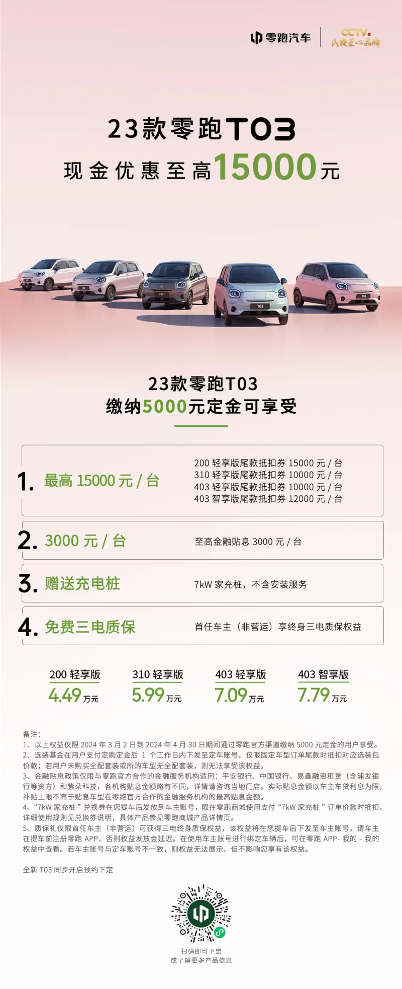 2023款零跑T03推出限时购车政策 至高优惠1.5万元