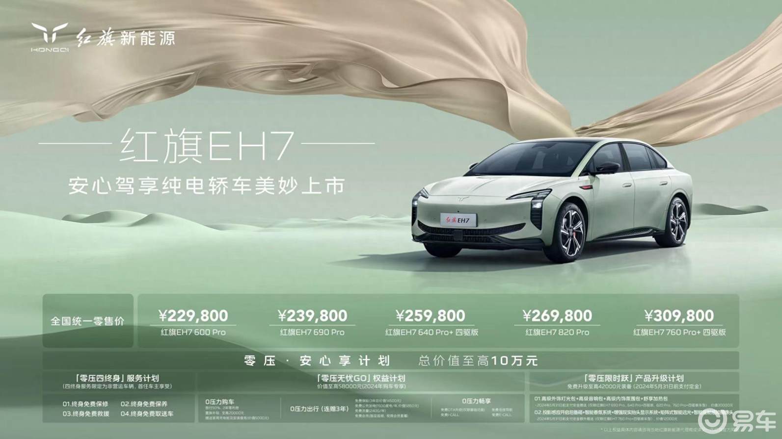 售价22.98万元起，红旗新能源首款车型EH7荣耀上市！